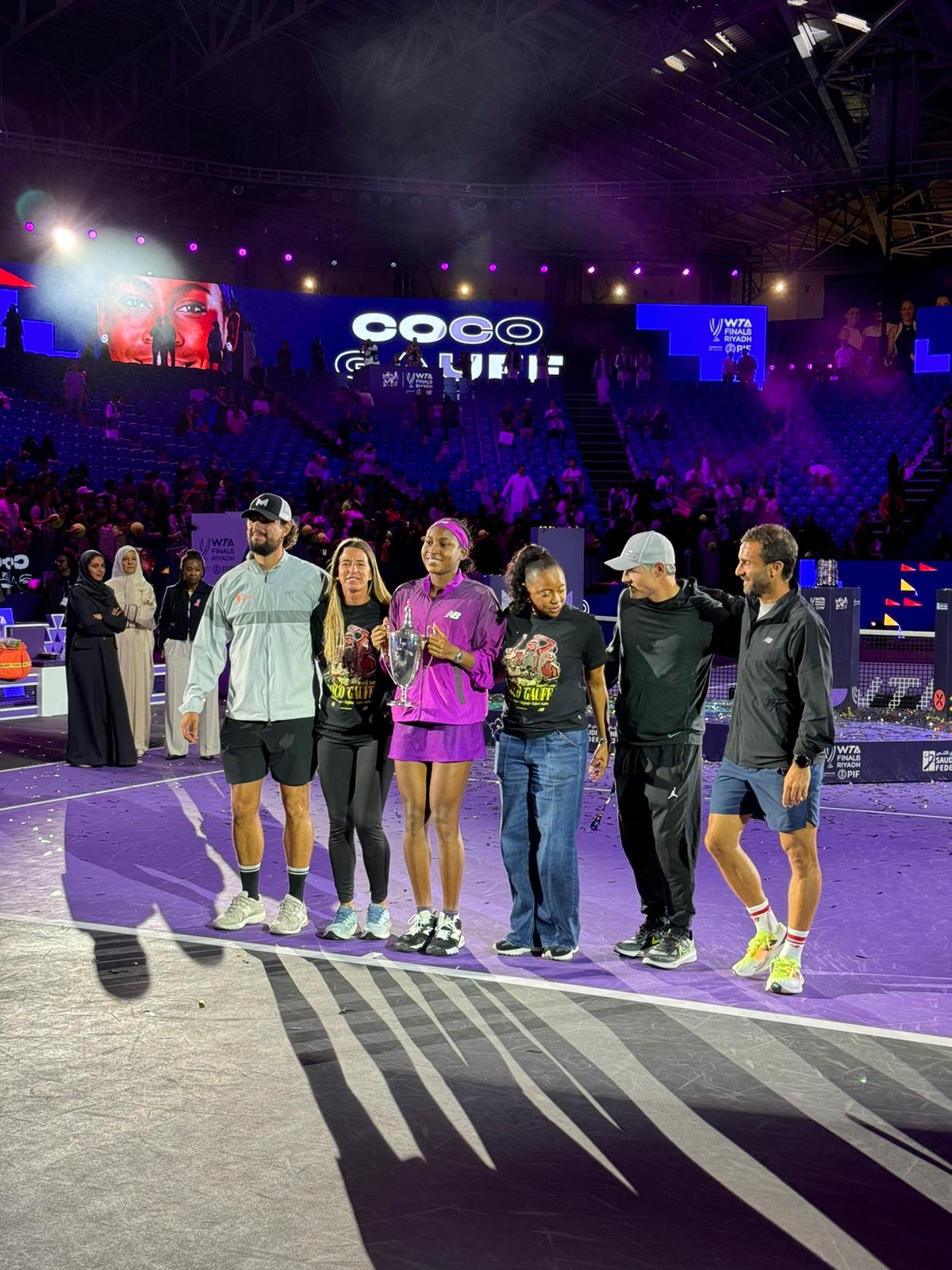 Coco Gauff's team celebrating the 2024 WTA Finals title in Riyadh